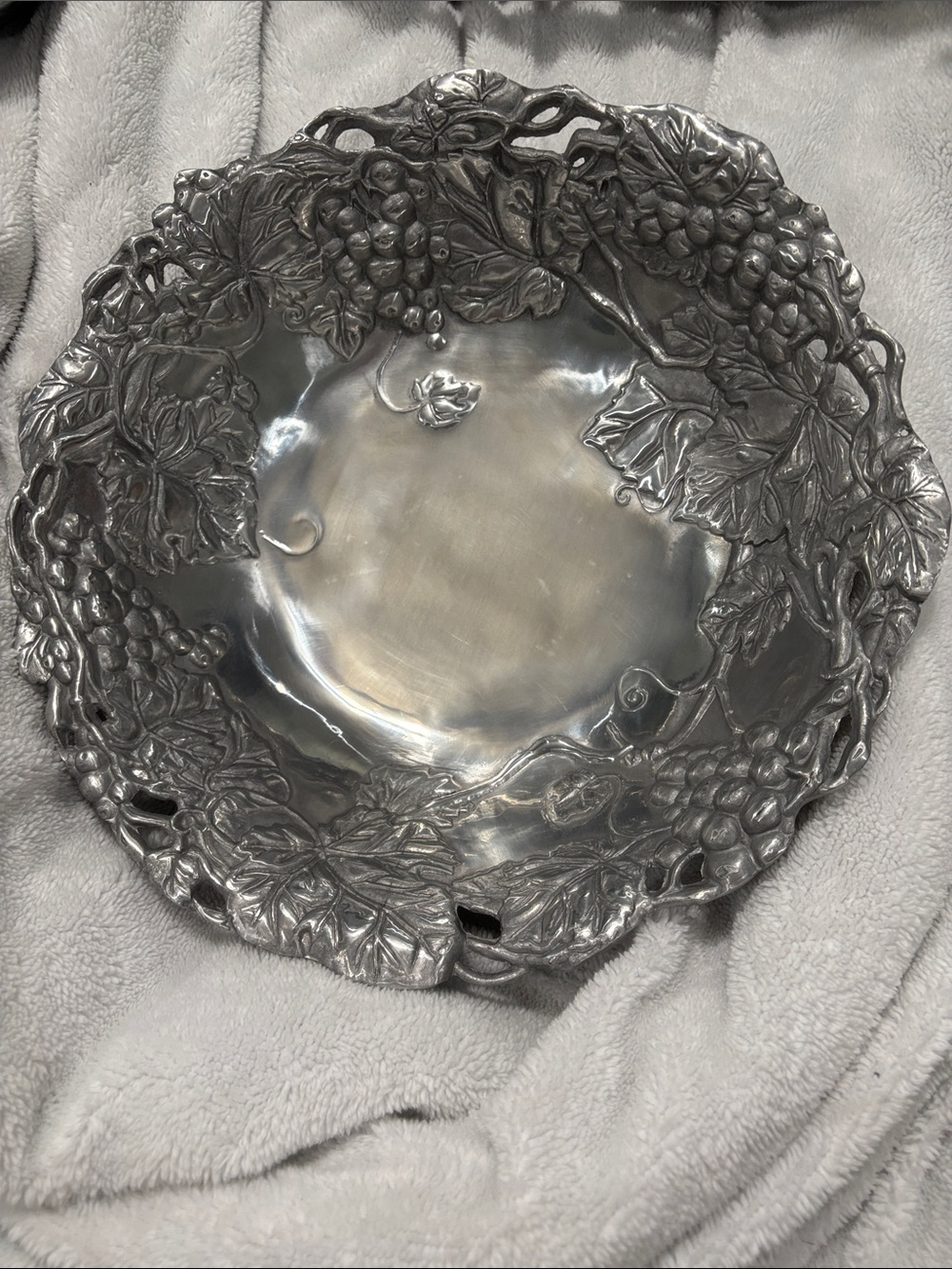 Vintage Cast Aluminum Grape & Vine Pedestal Serving Bowl - Arthur Court Style